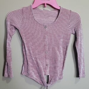 Striped Long Sleeve Button-Up Top Size Xxs